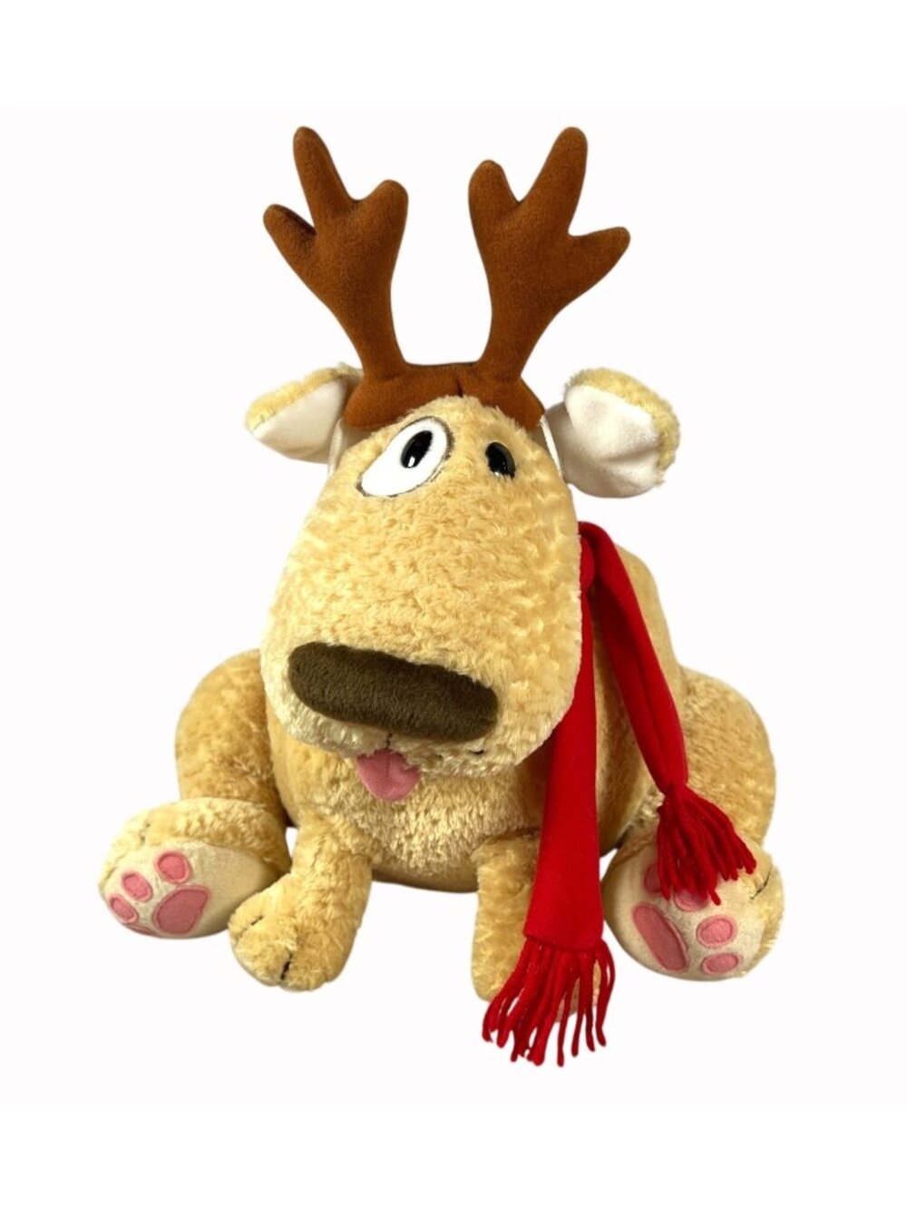 Vintage Oh Deer Dog Plush Golden Puppy Lab Reindeer Red Scarf Christmas Holiday